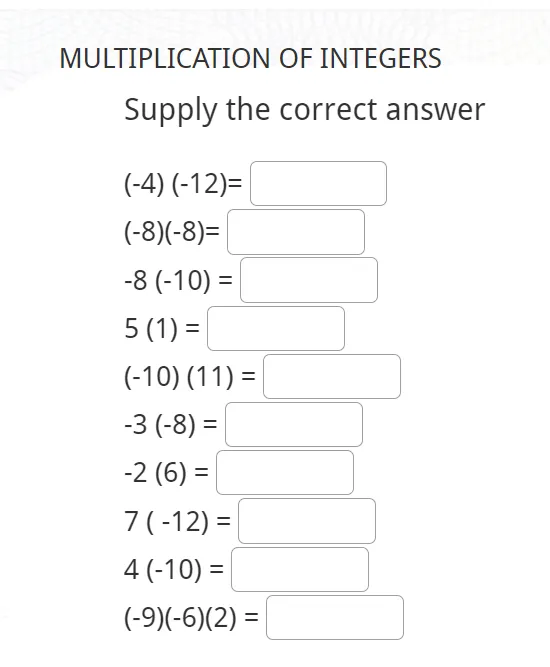 Multiplying Integers Worksheet for Seventh Grade Students Number 4 Seventh grade students practicing multiplication of positive and negative integers on a math worksheet