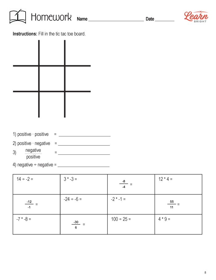 Multiplying Integers Practice Problems for Grade 7 Math Seventh grade students solving multiplication problems with positive and negative integers on a practice worksheet