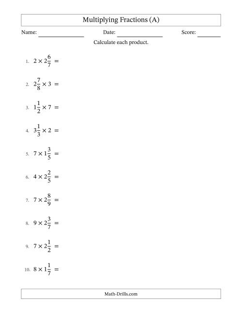 Fifth grade Earth and space science worksheet for multiplying mixed numbers by proper fractions