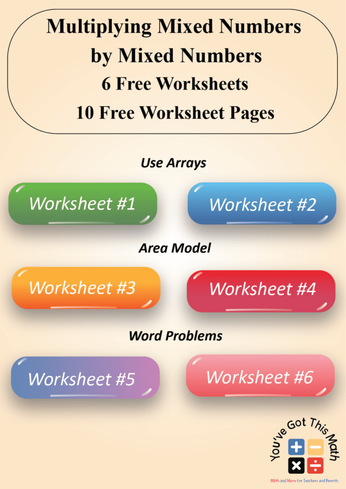 Fifth grade math worksheet featuring step-by-step problems for multiplying mixed numbers by mixed numbers