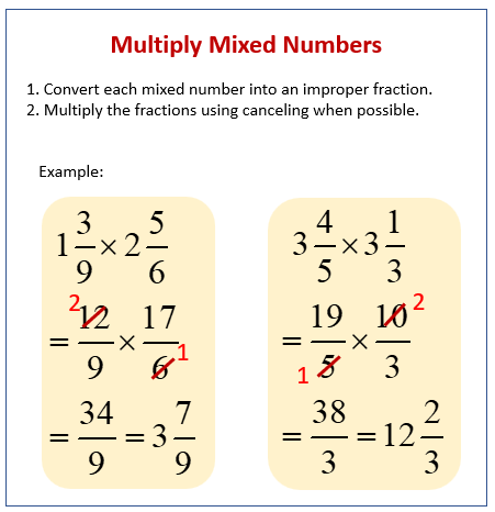 Fifth grade math worksheet featuring practice problems for multiplying mixed numbers by whole numbers