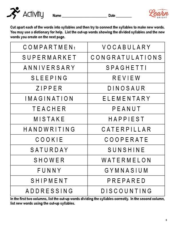 Worksheet featuring multisyllabic words with R-controlled vowels for fourth graders