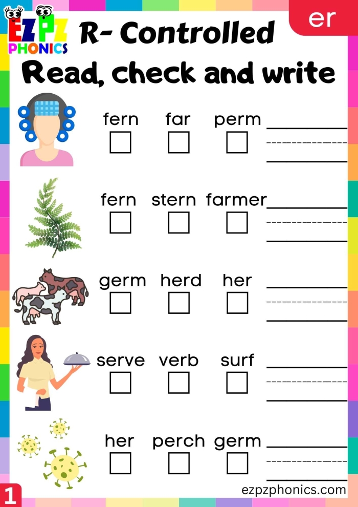 Students engaging with the Multisyllabic Words with R-Controlled Vowels worksheet while matching words