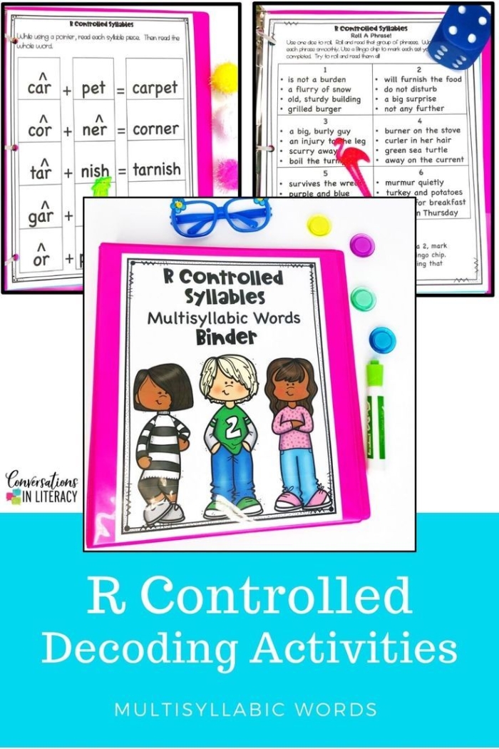 Students engaging with the Multisyllabic Words with R-Controlled Vowels worksheet activity