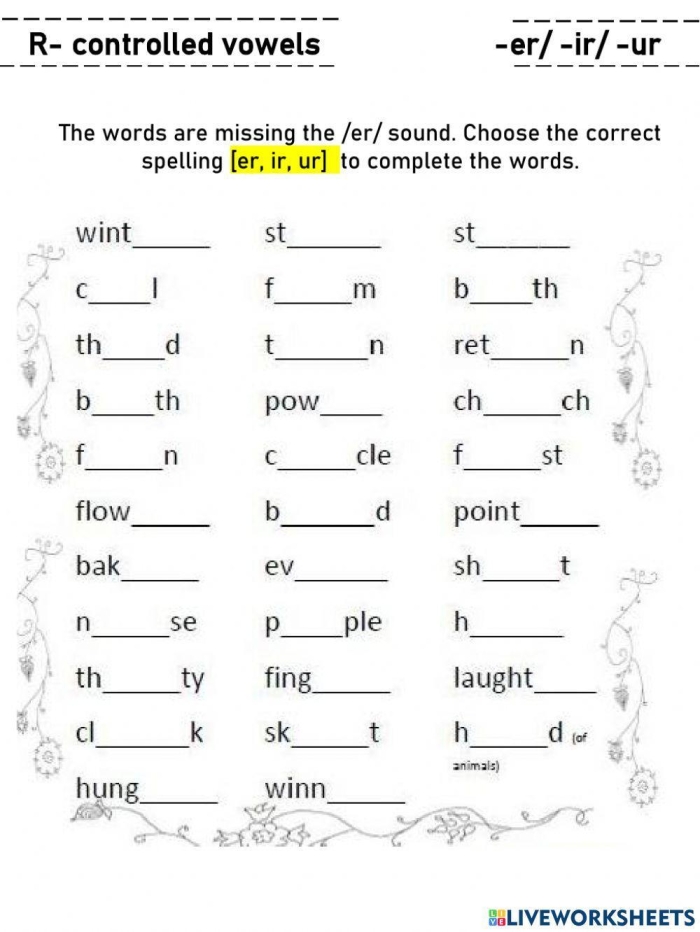Students engaging with the Multisyllabic Words with R-Controlled Vowels worksheet activity