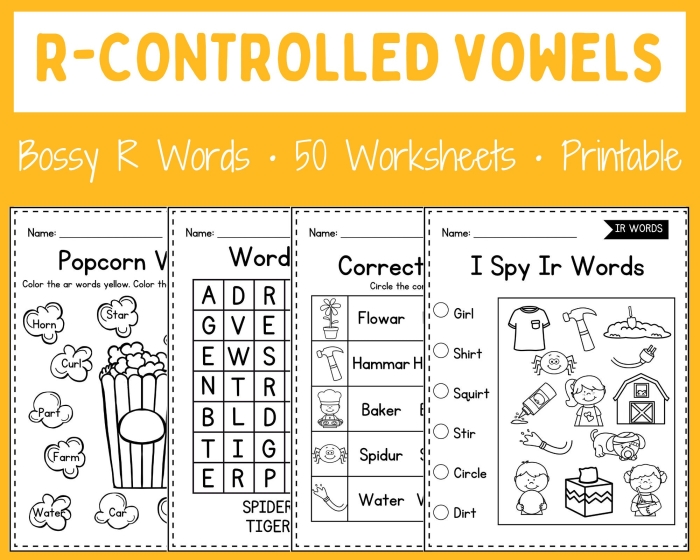 Worksheet featuring multisyllabic words with R-controlled vowels for fourth graders