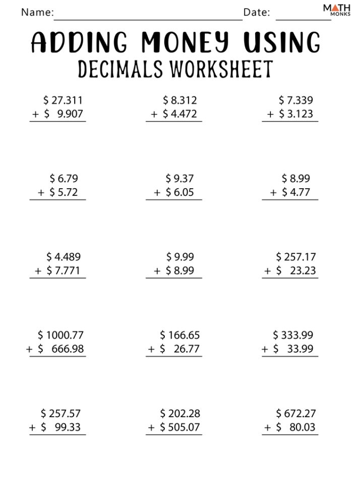 Worksheet featuring Mummy Math: Adding Decimals for fifth graders with Halloween theme