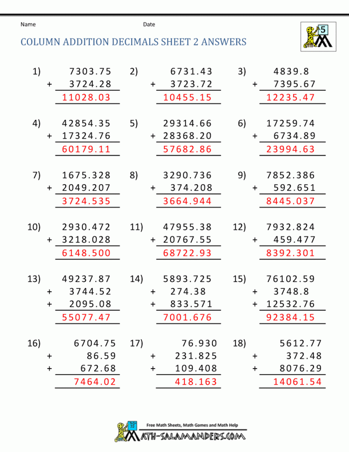 Mummy Math worksheet featuring decimal addition for fifth graders in a Halloween theme