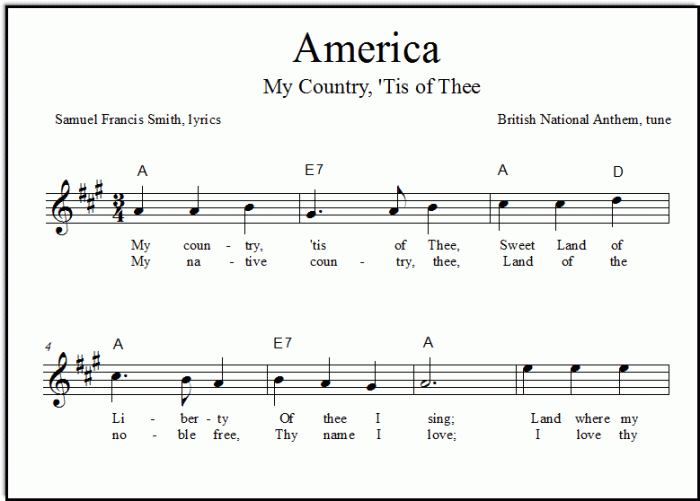 Pre-K student worksheet featuring lyrics to My Country Tis of Thee for coloring activity number 22
