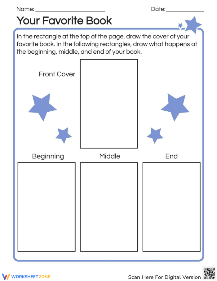 Worksheet image for organizing thoughts on favorite books and persuasive writing skills My Favorite Book Outline worksheet for second graders, designed to assist in opinion writing