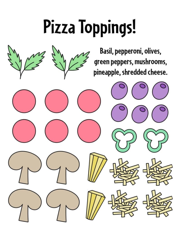 Worksheet image illustrating kindergarten students writing about their favorite pizza choices Students engaging with the My Favorite Pizza worksheet for subtraction practice