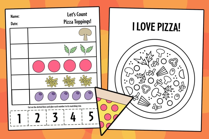 Colorful image of kindergarten students writing about their favorite pizza choices Kids engaging with the My Favorite Pizza worksheet for subtraction activities