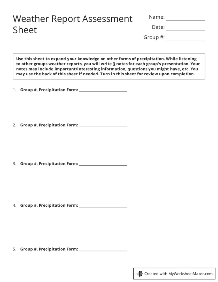 Engaging illustration for understanding feelings through weather metaphors. Worksheet titled "My Internal Weather Report" for second graders to explore emotions.