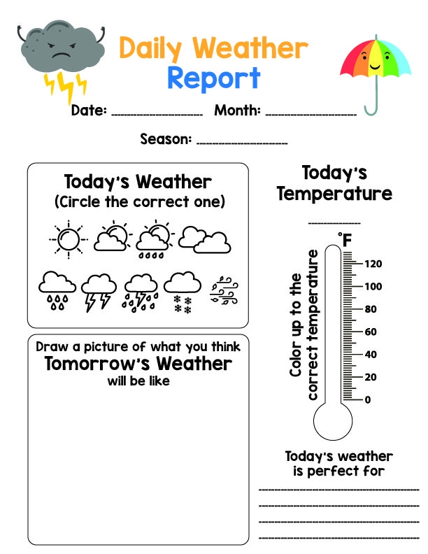Integers and Rational Numbers worksheet for Second Grade Worksheet illustrating the My Internal Weather Report activity for second graders to understand their emotions. Visual guide for students to express their feelings using weather metaphors.