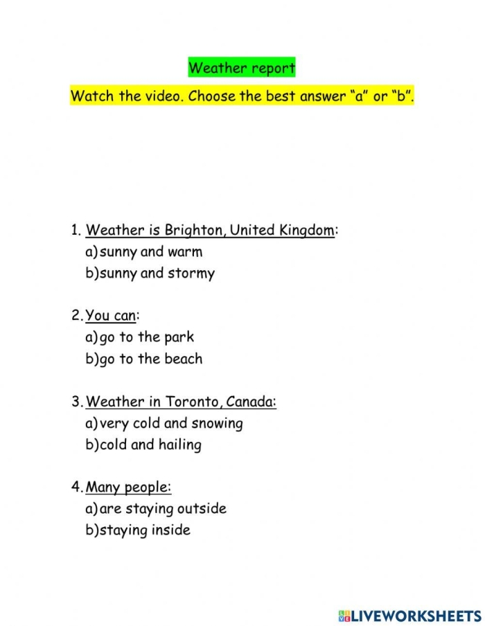 My Internal Weather Report worksheet for second graders on emotional awareness Worksheet for tracking emotions using the My Internal Weather Report activity