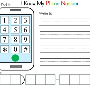 Cute My Phone Number worksheet for preschoolers to practice their contact information