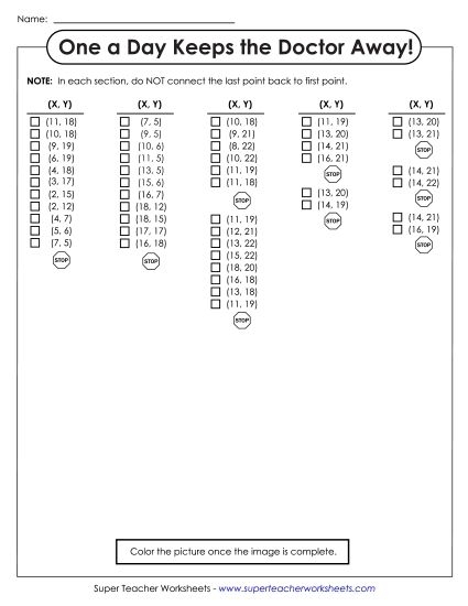 Fifth grade math student plotting coordinates on a grid to reveal a night scene mystery picture