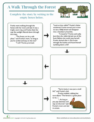 Fourth grade student filling out a mystery story writing practice worksheet