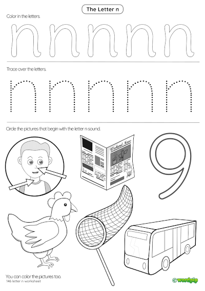 Worksheet featuring items that begin with the letter N to enhance phonics skills for Pre-K children. Fun learning activity for young learners to identify and match words starting with N.