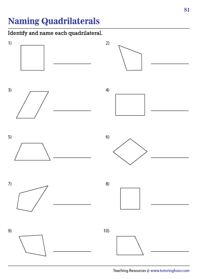 Naming Quadrilaterals worksheet for Third Grade