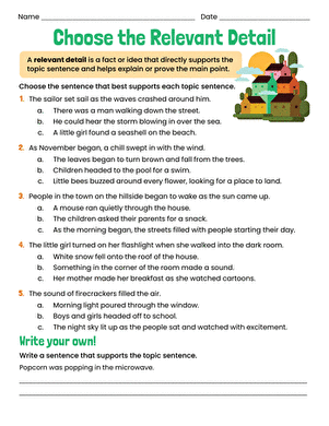 Narrative Writing Removing Irrelevant Details Worksheet 21 A sixth grade student workspace focusing on refining a narrative by editing out unnecessary information for an Earth and Space Science story.