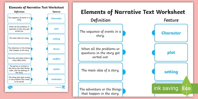 Complete the Table: Narrative Elements exercise for reinforcing writing skills Worksheet for completing the table of narrative elements for third graders