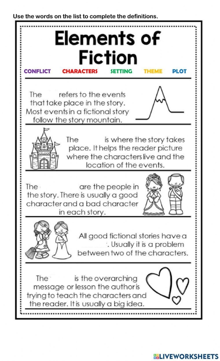 Complete the Table: Narrative Elements worksheet for grammar practice Worksheet for completing the table of narrative elements for third graders