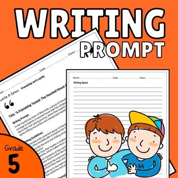 First grade student practicing storytelling with a narrative writing prompt worksheet