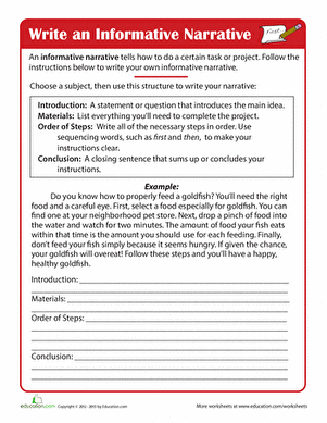 Sixth grade worksheet showing students how to select transition words for narrative paragraphs