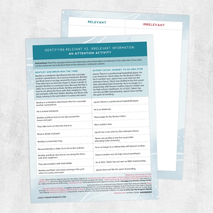 Practice worksheet for identifying and eliminating irrelevant information in narrative writing assignments Sixth grade student worksheet showing narrative writing exercises with sentences highlighted for removing unnecessary details from a story