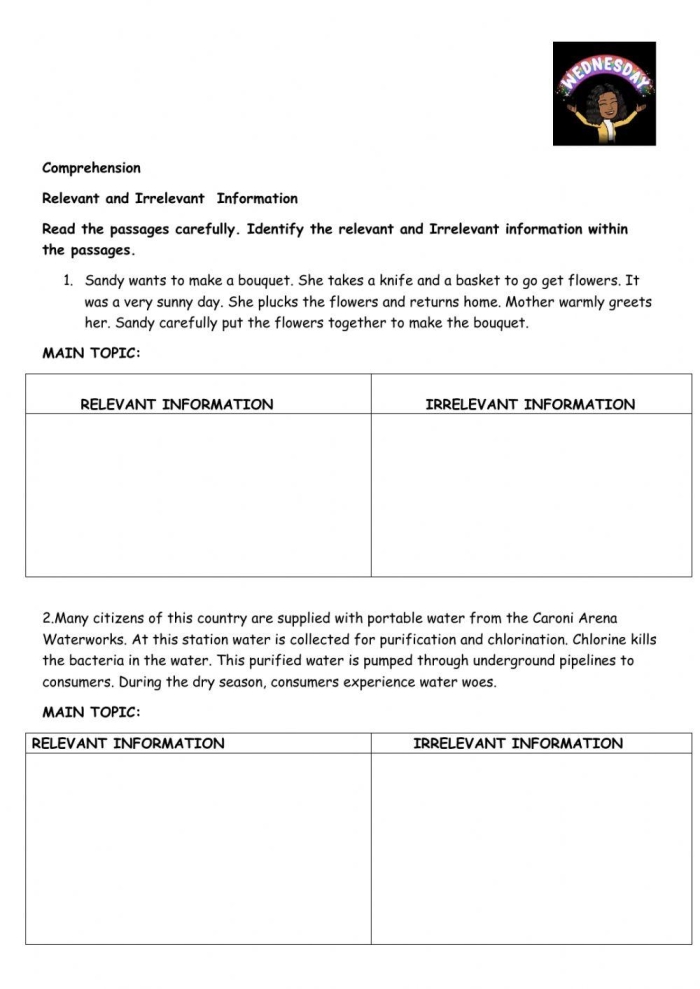 Narrative Writing Removing Irrelevant Details Worksheet Number 25 Sixth grade narrative writing worksheet focused on identifying and removing irrelevant details