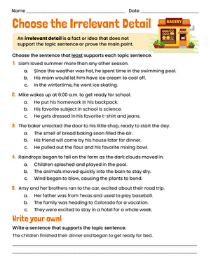 Narrative Writing Removing Irrelevant Details Worksheet 17 Sixth grade student editing a narrative writing worksheet to remove irrelevant details about space science