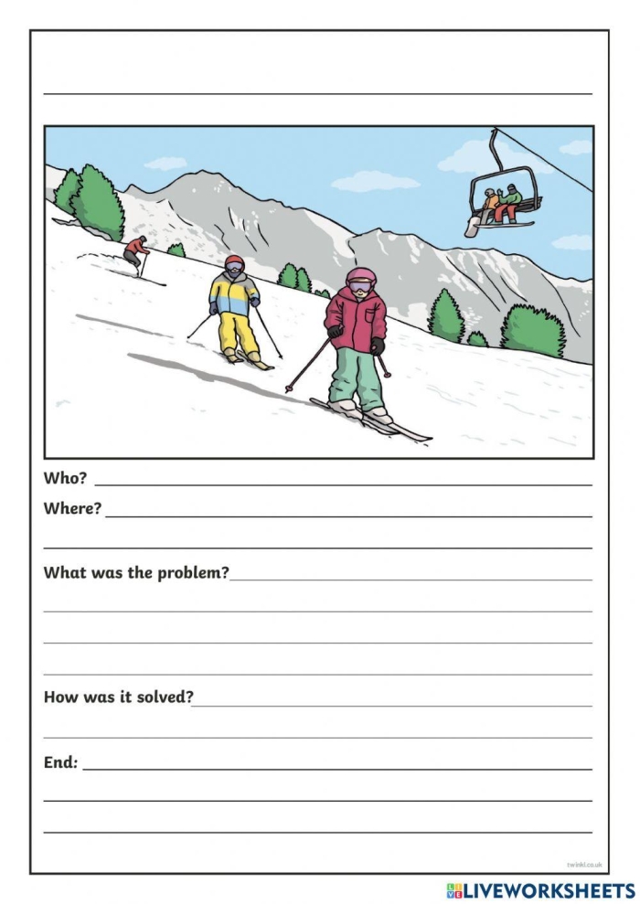 First grade student practicing narrative writing with a creative personal story prompt worksheet