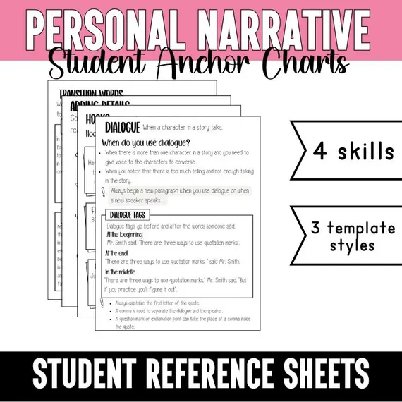 Worksheet featuring transition words for narrative writing practice in sixth grade