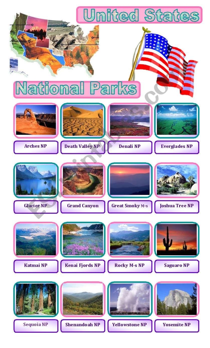 Second grade printable national parks map worksheet for algebra students
