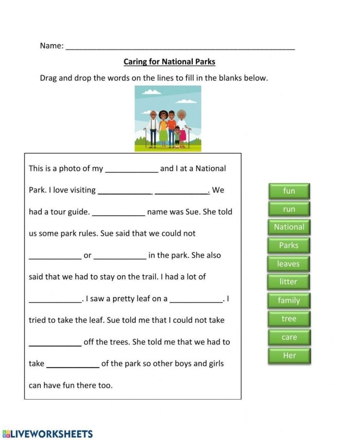 Second grade students using a printable map worksheet to locate national parks in the 50 states