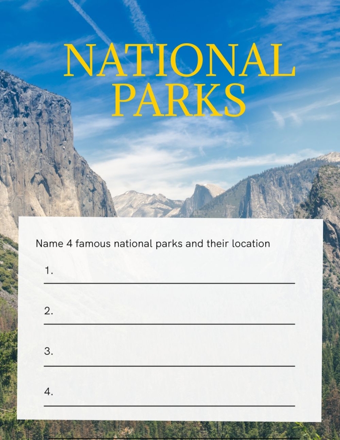 Second grade students learning map reading skills with a printable National Parks location worksheet