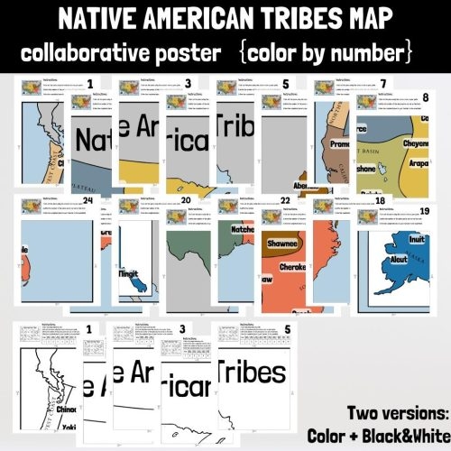 Native American Cultural Areas Coloring Activity for Elementary Learners Map showing six Native American cultural regions with distinct geographical areas for third grade students to color and learn about tribal locations