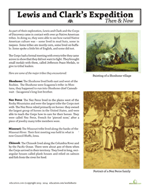 Image title depicting Lewis and Clark's interactions with Native American tribes ALT text for a worksheet about Native American tribes encountered by Lewis and Clark