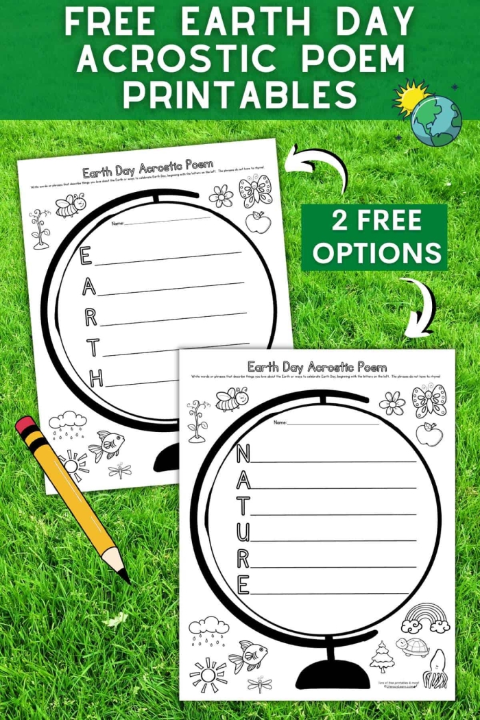 Worksheet image depicting a fun learning activity about acrostic poems for young learners Nature Walk Acrostic Poems worksheet for kindergarten students illustrating acrostic poetry concepts
