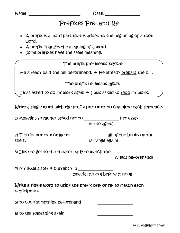 Third Grade Prefixes Negative Nancy Worksheet Number 6 A student uses a pencil to complete the Negative Nancy worksheet by adding prefixes to words.