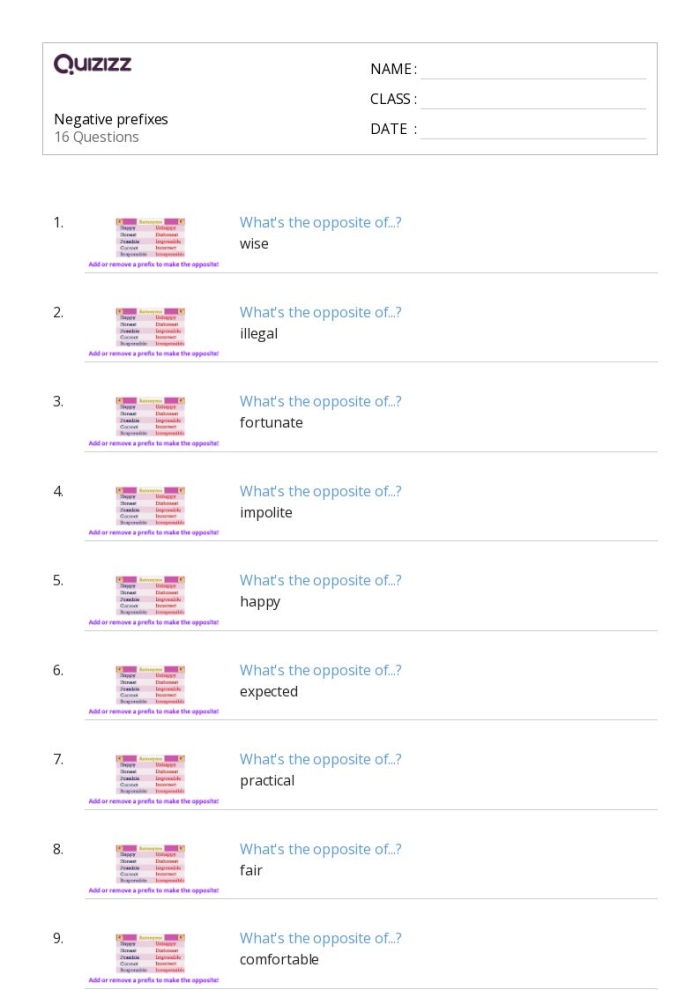 Third Grade Prefixes Negative Nancy Worksheet Number Seven A student filling out a Negative Nancy worksheet by adding prefixes to complete sentences