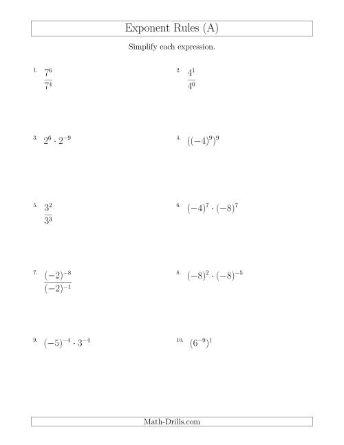 Eighth Grade Math: Negative and Zero Exponents Worksheet 25 Worksheet illustrating Negative and Zero Exponent Properties for eighth-grade students