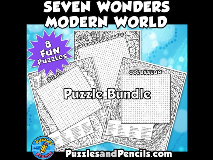 New 7 Wonders Word Search worksheet for second graders to enhance their vocabulary