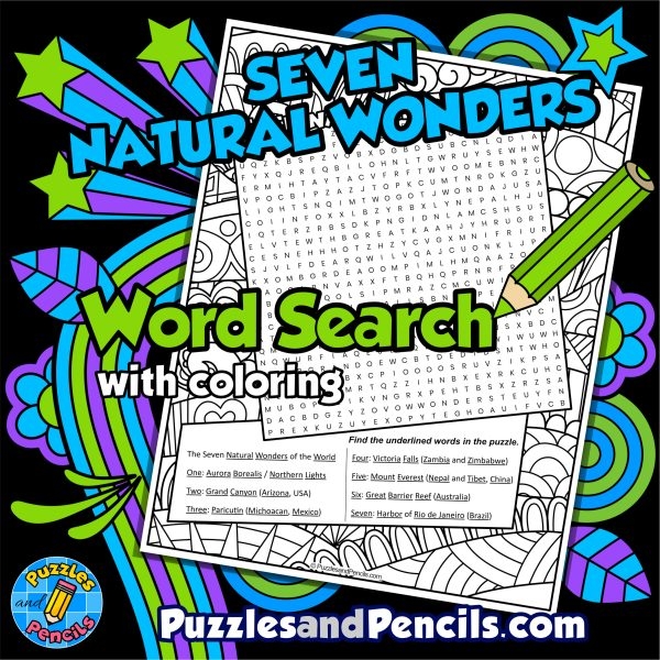 New 7 Wonders Word Search worksheet for second graders to explore famous landmarks