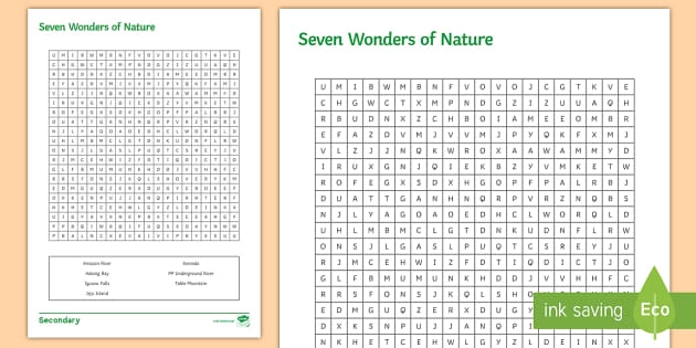 New 7 Wonders Word Search worksheet for second graders featuring iconic landmarks