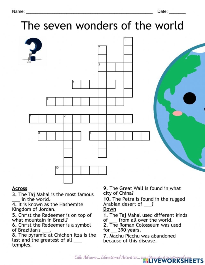 New 7 Wonders Word Search worksheet for second graders to enhance vocabulary
