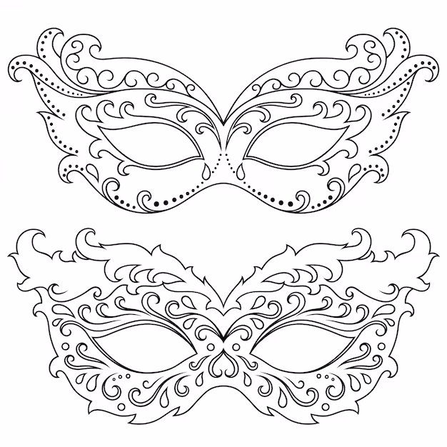 Coloring worksheet featuring a festive New Year's masquerade mask for first graders