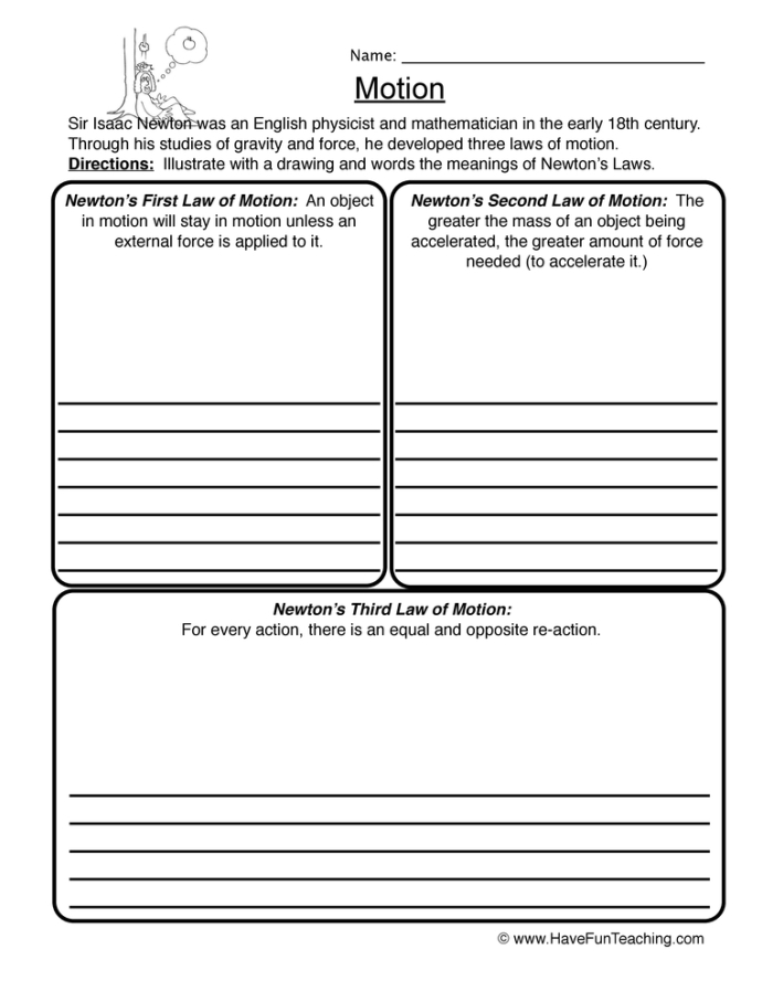 Sixth grade students matching physical science terms to define Newton's First Law of Motion worksheet