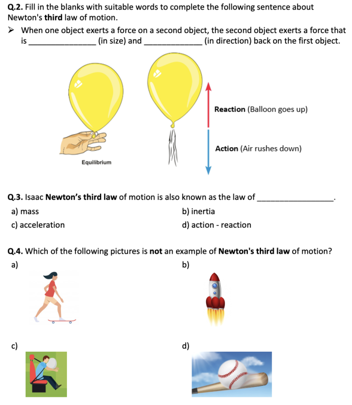 Worksheet for matching activities on Newton's First Law of Motion for sixth graders